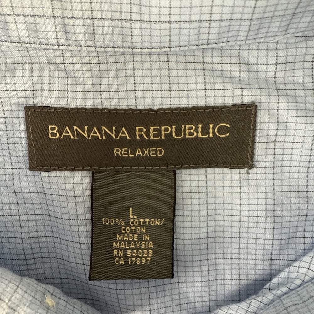 Banana Republic Relaxed Long Sleeve Button Up Blue Checker Shirt Mens Size Large - Picture 3 of 7